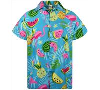 King Kameha Funky Camisa-Hawaiana, Manga-Corta, JK-Flamingo-Melon-Print, Turquesa, XL