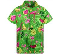 King Kameha Funky Camisa-Hawaiana, Manga-Corta, JK-Flamingo-Melon-Print, Verde, S