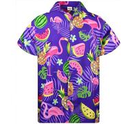 King Kameha Funky Camisa-Hawaiana, Manga-Corta, JK-Flamingo-Melon-Print, Violeta, S