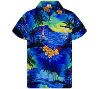 King Kameha Funky-Camisa-Hawaiana, Manga-Corta, JK-Surf, Azul, M