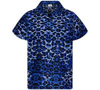 King Kameha Funky Camisa-Hawaiana, Manga-Corta, Leopard-Print, Azul, 6XL