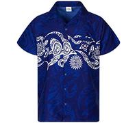 King Kameha Funky Camisa-Hawaiana, Manga-Corta, Maori-Chest, Azul, 6XL