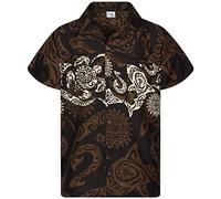 King Kameha Funky Camisa-Hawaiana, Manga-Corta, Maori-Chest, Marrón, 6XL