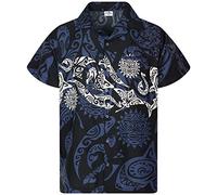 King Kameha Funky Camisa-Hawaiana, Manga-Corta, Maori-Chest, Negro, 6XL