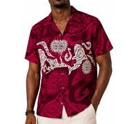 King Kameha Funky Camisa-Hawaiana, Manga-Corta, Maori-Chest, Rojo-Granate, XL