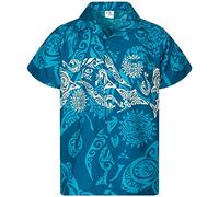 King Kameha Funky Camisa-Hawaiana, Manga-Corta, Maori-Chest, Turquesa, 6XL