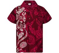 King Kameha Funky Camisa-Hawaiana, Manga-Corta, Maori-Wedding, Rojo-Granate, 6XL