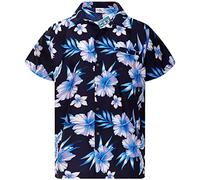 King Kameha Funky Camisa-Hawaiana, Manga-Corta, Mono-Flowers, Azul-Marino-Azul, XS