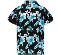 King Kameha Funky Camisa-Hawaiana, Manga-Corta, Mono-Flowers, Negro-Turquesa, L