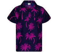 King Kameha Funky-Camisa-Hawaiana, Manga-Corta, Palm-Shadow, Azul-Marino-Rosa, 6XL