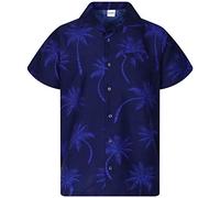King Kameha Funky-Camisa-Hawaiana, Manga-Corta, Palm-Shadow, Azul-Marino, XL
