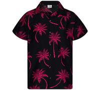 King Kameha Funky-Camisa-Hawaiana, Manga-Corta, Palm-Shadow, Negro-Rojo, XXL