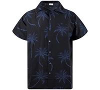 King Kameha Funky-Camisa-Hawaiana, Manga-Corta, Palm-Shadow, Negro, XL