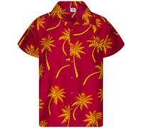 King Kameha Funky-Camisa-Hawaiana, Manga-Corta, Palm-Shadow, Rojo-Amarillo, S