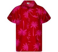 King Kameha Funky-Camisa-Hawaiana, Manga-Corta, Palm-Shadow, Rojo-Rosa, L