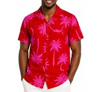 King Kameha Funky-Camisa-Hawaiana, Manga-Corta, Palm-Shadow, Rojo-Rosa, S