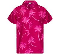King Kameha Funky-Camisa-Hawaiana, Manga-Corta, Palm-Shadow, Rosa-Magenta, S