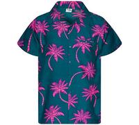 King Kameha Funky-Camisa-Hawaiana, Manga-Corta, Palm-Shadow, Verde-Petróleo-Rosa, L