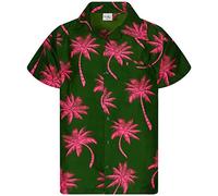 King Kameha Funky-Camisa-Hawaiana, Manga-Corta, Palm-Shadow, Verde-Rosa, XL