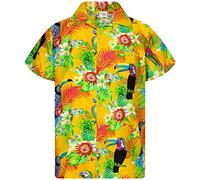 King Kameha Funky Camisa-Hawaiana, Manga-Corta, Parrot-Cockatoo, Amarillo, 4XL