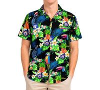 King Kameha Funky Camisa-Hawaiana, Manga-Corta, Parrot-Cockatoo, Negro, L