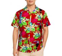 King Kameha Funky Camisa-Hawaiana, Manga-Corta, Parrot-Cockatoo, Rojo, XL