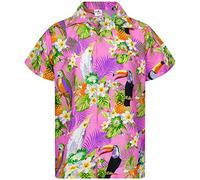 King Kameha Funky Camisa-Hawaiana, Manga-Corta, Parrot-Cockatoo, Rosa-Claro, L