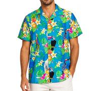 King Kameha Funky Camisa-Hawaiana, Manga-Corta, Parrot-Cockatoo, Turquesa, L