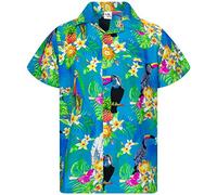 King Kameha Funky Camisa-Hawaiana, Manga-Corta, Parrot-Cockatoo, Turquesa, S