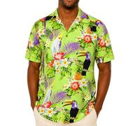King Kameha Funky Camisa-Hawaiana, Manga-Corta, Parrot-Cockatoo, Verde-Claro, XL