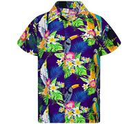 King Kameha Funky Camisa-Hawaiana, Manga-Corta, Parrot-Cockatoo, Violeta, 3XL
