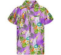 King Kameha Funky Camisa-Hawaiana, Manga-Corta, Parrot-Cockatoo, Violeta-Claro, L