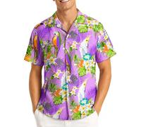 King Kameha Funky Camisa-Hawaiana, Manga-Corta, Parrot-Cockatoo, Violeta-Claro, XL