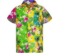 King Kameha Funky Camisa-Hawaiana, Manga-Corta, Pineapple-Flowers, Colores-Mezclados-Al-Azar, L