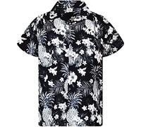 King Kameha Funky Camisa-Hawaiana, Manga-Corta, Pineapple-Flowers, Mono-Gris, L