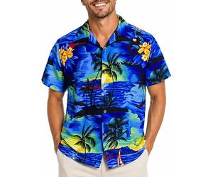 King Kameha Funky-Camisa-Hawaiana, Manga-Corta, Surf-Style, Azul, XS