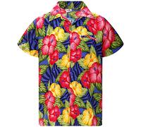 King Kameha Funky Camisa-Hawaiana, Manga-Corta, Wild-Flowers, Azul, XS