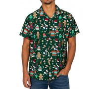 King Kameha Funky-Camisa-Hawaiana Navidad Hombre Manga-Corta Elegante X-Mas Santa-Claus Muñeco-De-Nieve Unisexo