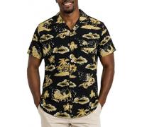 King Kameha Funky-Camisa-Hawaiana Navidad Hombre Manga-Corta Elegante X-Mas Santa-Claus Muñeco-De-Nieve Unisexo