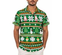King Kameha Funky-Camisa-Hawaiana Navidad Hombre Manga-Corta Elegante X-Mas Santa-Claus Muñeco-De-Nieve Unisexo