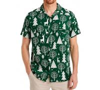 King Kameha Funky-Camisa-Hawaiana Navidad Hombre Manga-Corta Elegante X-Mas Santa-Claus Muñeco-De-Nieve Unisexo