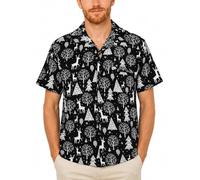 King Kameha Funky-Camisa-Hawaiana Navidad Hombre Manga-Corta Elegante X-Mas Santa-Claus Muñeco-De-Nieve Unisexo
