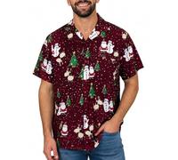 King Kameha Funky-Camisa-Hawaiana Navidad Hombre Manga-Corta Elegante X-Mas Santa-Claus Muñeco-De-Nieve Unisexo