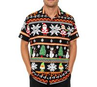 King Kameha Funky-Camisa-Hawaiana Navidad Hombre Manga-Corta Elegante X-Mas Santa-Claus Muñeco-De-Nieve Unisexo