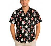 King Kameha Funky-Camisa-Hawaiana Navidad Hombre Manga-Corta Elegante X-Mas Santa-Claus Muñeco-De-Nieve Unisexo