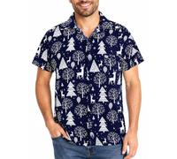 King Kameha Funky-Camisa-Hawaiana Navidad Hombre Manga-Corta Elegante X-Mas Santa-Claus Muñeco-De-Nieve Unisexo