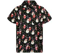King Kameha Funky-Camisa-Hawaiana, Navidad, Manga-Corta, Candy-Cane, Negro, XL