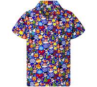King Kameha Funky-Camisa-Hawaiana, Navidad, Manga-Corta, Christmas-Allover, Azul-Índigo, 6XL