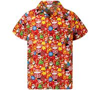 King Kameha Funky-Camisa-Hawaiana, Navidad, Manga-Corta, Christmas-Allover, Rojo, XS