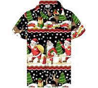 King Kameha Funky-Camisa-Hawaiana, Navidad, Manga-Corta, Christmas-Border-Print, Negro, L
